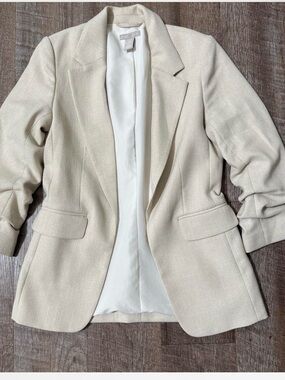 H&M Cream Textured Women's Blazer - Notched Lapel